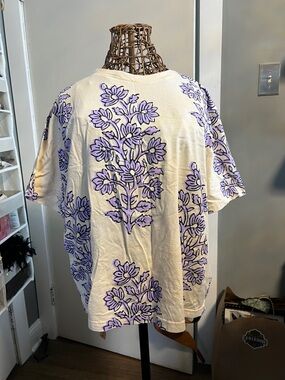 J. Crew Cream Short-Sleeve Tee with Lavender Floral Print